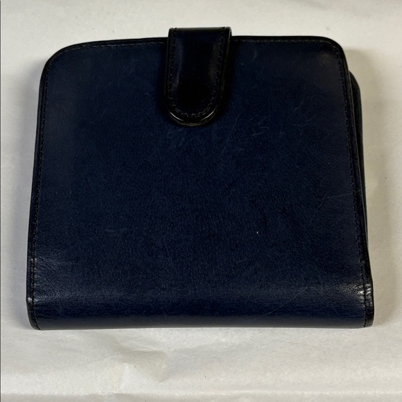 Vintage Coach Leather Bifold Kiss Lock Framed Wallet Navy Blue - Picture 1 of 6